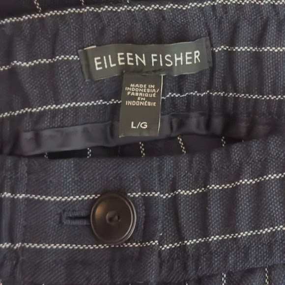 Eileen Fisher Indigo Pinstripe Crop Pants Large Wide Leg Tencel Blend Navy White - Picture 7 of 8